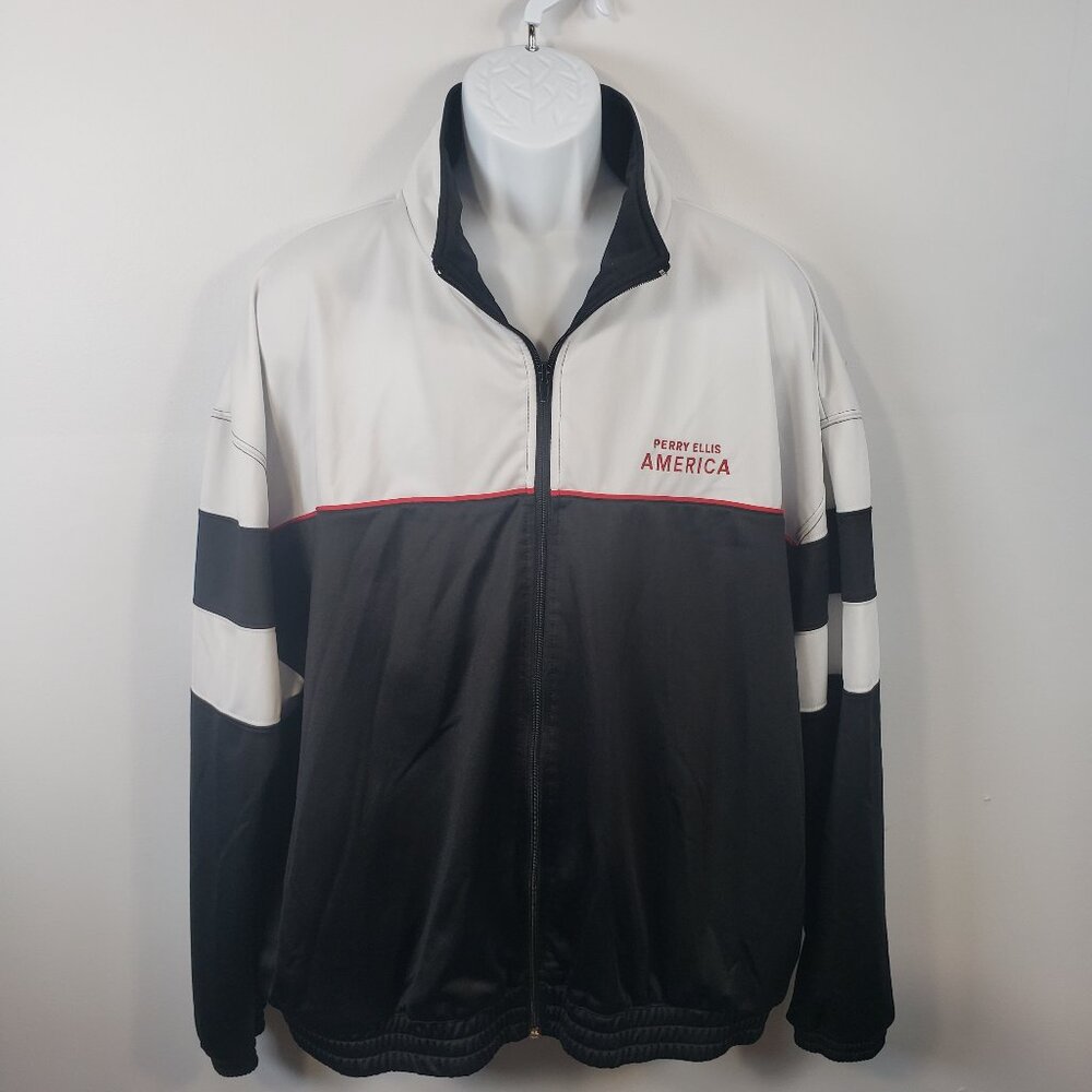 Perry Ellis America Track Jacket Mens XXL Active Full Zip Red Black Logo 2X /R17